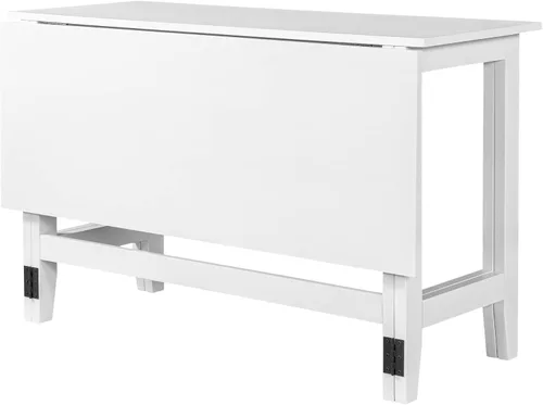 Vista 5 de Mesa de comedor extensible de madera de granja con hojas colgantes para lugares pequeños, color blanco TJ429