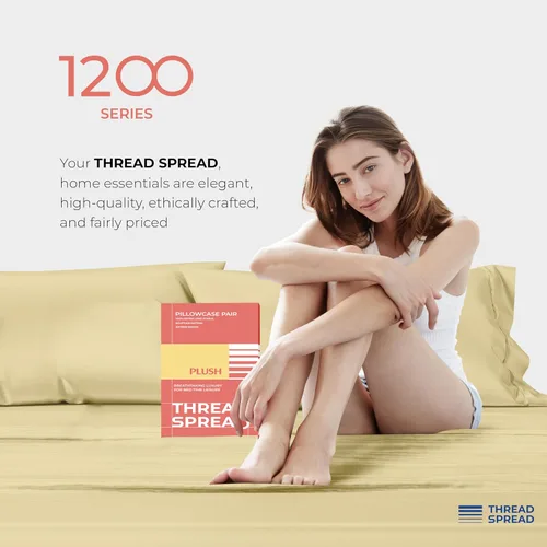Vista 8 de Thread Spread Fundas de Almohada de Algodón Egipcio 100% Tamaño Estándar/Queen Juego de 2 - Fundas de Almohada Beige Satén de Lujo con Cuenta