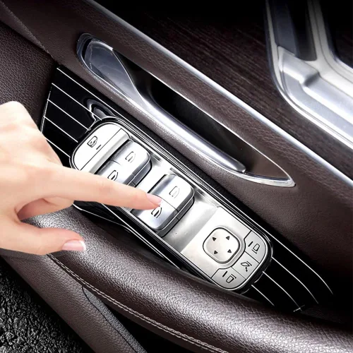 Vista 3 de Cubierta del panel de control de la ventana de la puerta del automóvil del automóvil, interruptor de elevación, piano negro, para Mercedes Benz