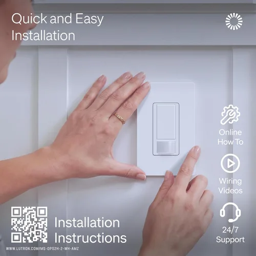 Vista 2 de Lutron Maestro Interruptor de luz con sensor de movimiento para interiores para baño, garaje, lavandería, cualquier bombilla, sensor de ocupación