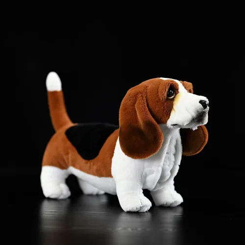 Vista 9 de Animal de peluche realista de Basset Hound francés, 12 pulgadas de largo, realista, esponjoso, marrón, cachorro, regalo de peluche