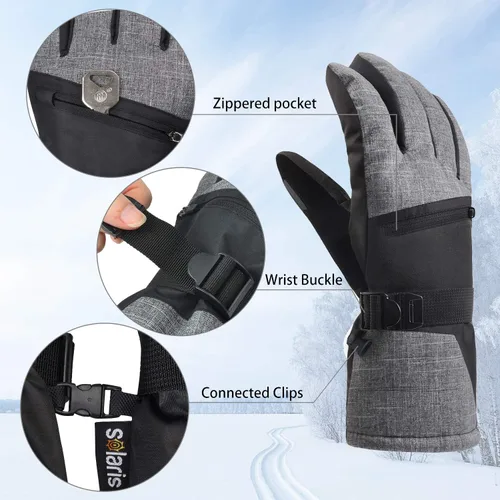 Vista 2 de Solaris Guantes de esquí impermeables para hombres y mujeres, guantes de invierno cálidos y acogedores 3M Thinsulate para esquí, snowboard, pala