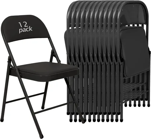 Vista 25 de Juego de 4 Sillas Plegables Tapizadas en Negro - Cómodas Sillas Apilables Portátiles para Interior y Exterior, Eventos, Fiestas, Oficina, Boda Negro