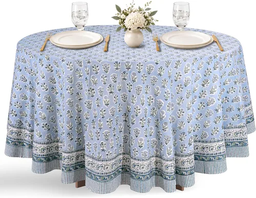 Vista 17 de Ridhi Mantel redondo estampado a mano color rosa flamenco 120 pulgadas 100%