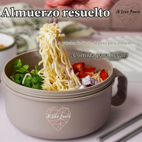 Vista 6 de Tazón de ramen para microondas de 40 onzas, olla de ramen con tapa, regalo Beige