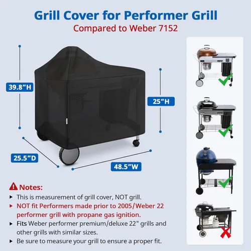 Vista 2 de Funda impermeable para parrilla Weber de 22 pulgadas para parrilla Weber Performer Premium Deluxe, RecTeq, Char-Griller, en comparación con Weber