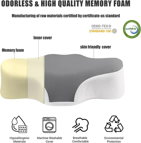 Vista 3 de Bespilow Almohada de viaje para dormir, almohada de soporte cervical para el cuello para aliviar el dolor de cuello, almohada de espuma