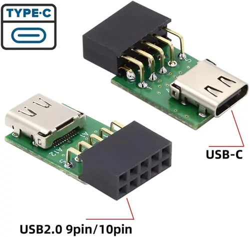 Vista 3 de cablecc USB 3.1 tipo C USB-C hembra solo puerto a 480Mbps USB 2.0 placa base 9pin 10pin adaptador de cabecera PCBA
