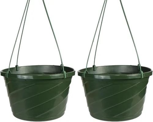 Vista 5 de Maceta colgante europea decorativa de The HC Companies de 30,5 cm de gran tamaño, cesta colgante de plástico con diseño de remolino para plantas al