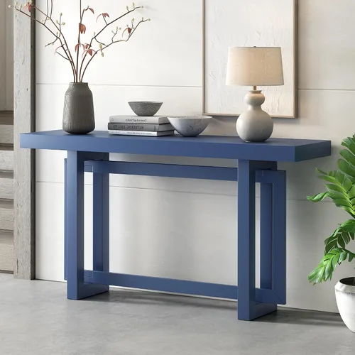 Vista 17 de Mesa consola de madera para sofá con 3 cajones y 3 cestas de almacenamiento, multifuncional de 47 pulgadas de largo, mesa de entrada, gabinete
