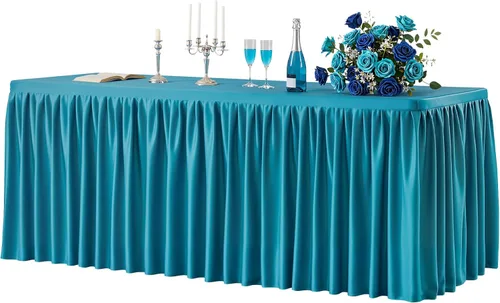 Vista 8 de Manteles de poliéster negro para mesas rectangulares de 4 pies, funda de mesa ajustada sin arrugas de 4 pies con falda para fiestas, bodas