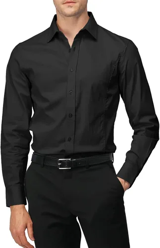 Vista 12 de H2H Camisas de vestir ajustadas para hombre, elásticas, de manga larga, básicas, formales, lisas, informales, para negocios, camisas con botones