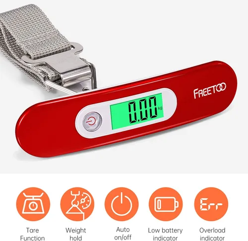 Vista 3 de FREETOO Báscula de equipaje portátil digital para maleta, báscula de viaje con función de tara, capacidad de 110 libras