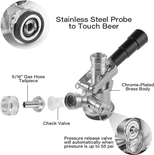 Vista 5 de TMCRAFT Kit de torre Kegerator, kit de conversión de cerveza de doble toque, torre de cerveza de acero inoxidable con regulador CGA-320 de doble