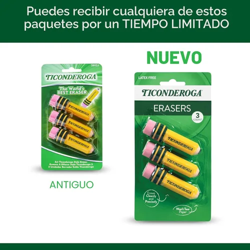 Vista 5 de TICONDEROGA ® Gomas de borrar, en forma de lápiz, amarillo, 3 ct (38953) Amarillo, 0.75" x 2.875", #38953