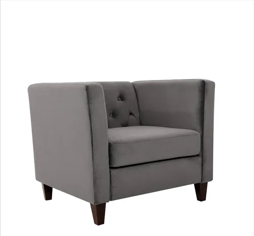 Vista 3 de Container Furniture Direct Sillón tapizado clásico y cómodo de tela de terciopelo bohemio para sala de estar, lectura, dormitorio, oficina y Gris