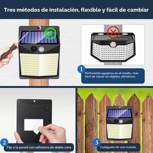 Vista 8 de Luces solares para exteriores con sensor de movimiento - Lámparas solares con detector de movimiento para exteriores, 238 LED con iluminación