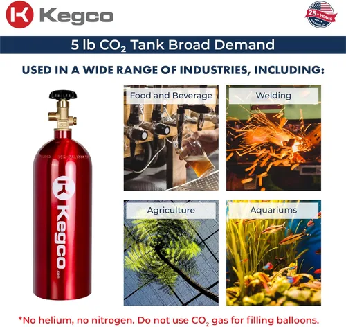 Vista 6 de Kegco 3PB5-RED 5 lb. Tanque de aluminio de Co2 con acabado epoxi rojo eléctrico