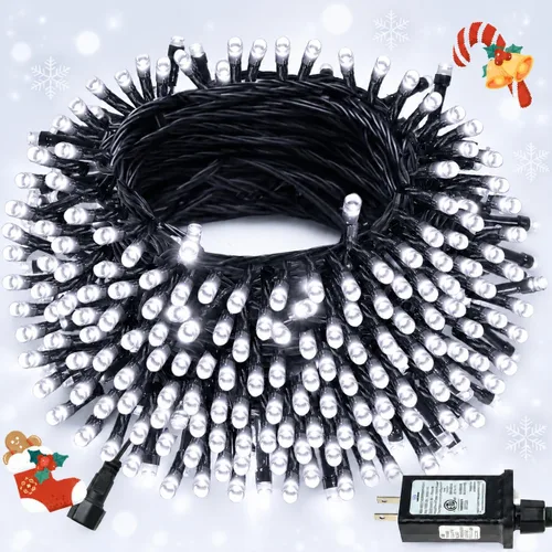 Vista 46 de Luces de cadena navideñas conectables de 240 LED de 88 pies, 13 modos, para interiores y exteriores, cable verde extensible, luces de árbol