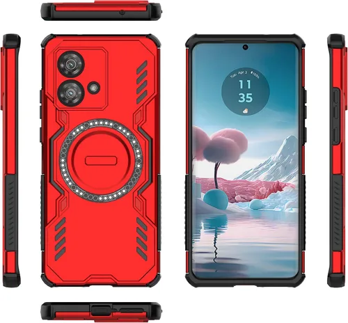 Vista 120 de Funda compatible con Motorola Edge 50, compatible con carga inalámbrica MagSafe [PC + TPU] 2 en 1 funda magnética protectora anticaída para Rojo