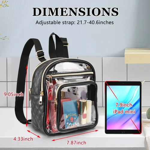 Vista 9 de Mochila transparente aprobada para estadios, resistente mini mochila transparente con bolsillo frontal para conciertos, eventos deportivos, trabajo