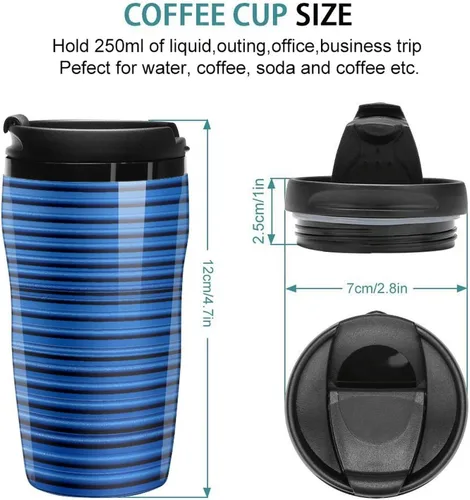 Vista 2 de Blue Corrugated Wall Art Coffee Cup Hot Coffee Travel Mug Reusable Iced Coffee Cups Double Heat Insulation Coffee Mug with Leak-Proof Lid Stylish
