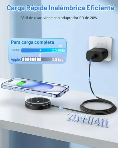 Vista 4 de Cargador Inalámbrico Magnético Mag Safe Almohadilla de Carga Compatible con iPhone 17/17 Pro Max/iPhone Air/16/15/15 Plus/14/13/12 Series, Cargador