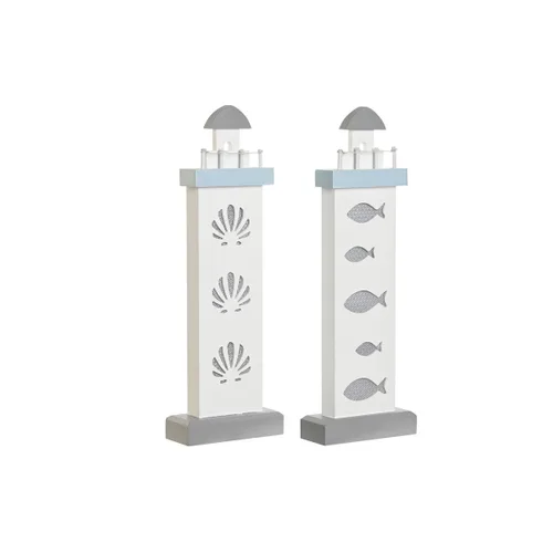 Vista 2 de Figura Decorativa DKD Home Decor 14 x 5,5 x 40 cm Azul Blanco Faro Espirales Concha Mediterráneo (2 Unidades)