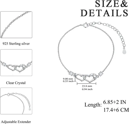 Vista 6 de POPLYKE Pulsera de plata de ley 925 con infinitovacaalacruzcorazón para mamá e hija, joyería para regalos de cumpleaños