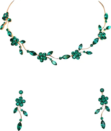 Vista 29 de Faship - Juego de collar y aretes con cristales de imitación florales AB