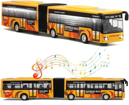 Vista 3 de Crelloci Autobús urbano de juguete para niños, vehículos de aleación fundida, autobús eléctrico articulado Metro con sonidos y luces, modelos