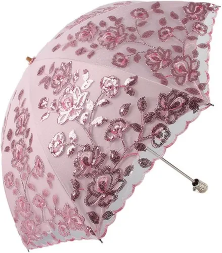 Vista 48 de Honeystore Sombrilla bordada con flor 3D plegable UV con encaje clásico