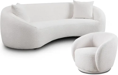 Vista 8 de Juego de 2 sofás curvos, modernos sofás de sala de estar, sofás integrales, sofás de 3 plazas + silla giratoria de 360 grados con respaldo curvado