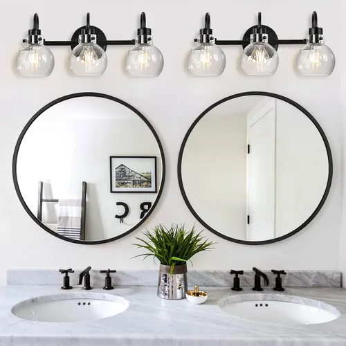 Vista 2 de Lámparas de baño, 3 luces negras, apliques de pared de granja con Negro