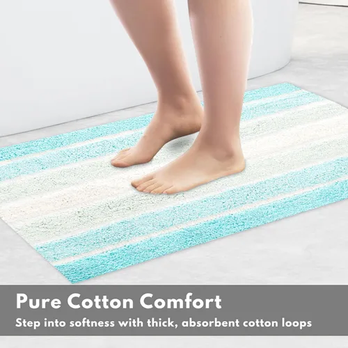 Vista 7 de Ramanta Home Juego de 2 alfombras de baño de algodón a rayas alpinas – Alfombra de baño 100% algodón – 21 x 32 / 17 x 24 – Suave absorbente lavable