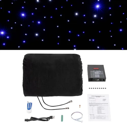 Vista 4 de Cortina de telón de fondo LED de 13 x 13 pies, cortina LED blanca + azul para escenario, cortina de tela de cielo estrellado DMX512 para eventos
