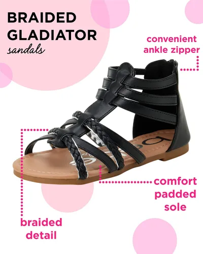 Vista 2 de bebe Sandalias para niñas pequeñas, sandalias de gladiador con correas de cuero sintético y cremallera en el talón, Negro