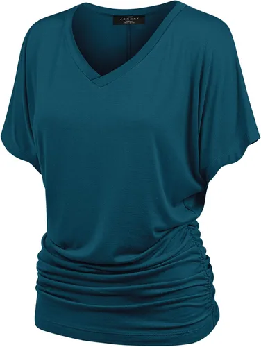 Vista 16 de Made By Johnny Camiseta de manga corta Dolman con cuello barco y dobladillo curvado para mujer, ajuste holgado Wt1037_aqua