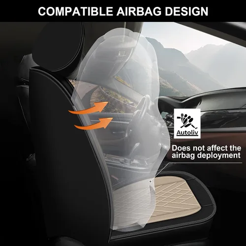 Vista 4 de CX-5 - Fundas de asiento delantero de piel sintética para Mazda CX-5 2013-2024 (negro y beige)