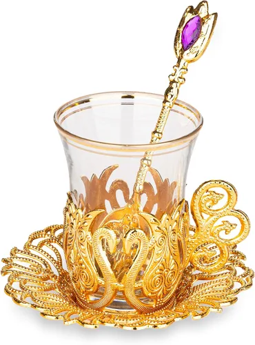Vista 6 de Alisveristime Juego de té turco otomano con 6 tazas de vidrio, 3.4 fl oz Dorado
