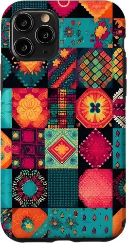 Vista 27 de Inspirado en el edredón de retazos para iPhone 16 Amante del acolchado Funda bohemia colorida
