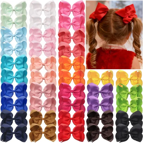 Vista 10 de 20 PIEZAS Lazos para el Cabello de 3 Pulgadas para Niñas Cinta de Grogrén Accesorios para el Cabello de Niñas Pequeñas con Pinzas de Cocodrilo