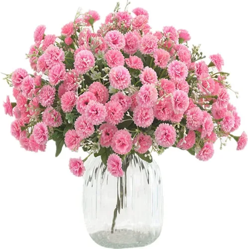 Vista 5 de 2 flores artificiales de clavel pequeñas a granel con tallos de seda, flores de clavel de seda para exteriores, bodas, hogar, hotel, decoración