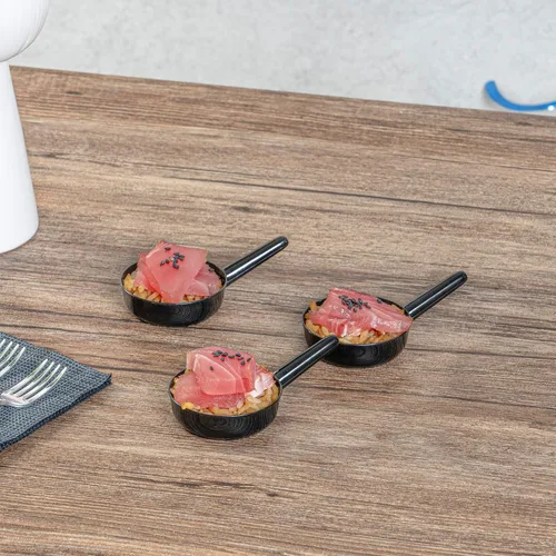 Vista 4 de Restaurantware Tazas de postre desechables de 1 onza, 100 mini platos de salsa, diseño de sartén para servir condimentos, aperitivos o muestras