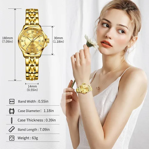 Vista 3 de OLEVS Reloj para mujer, relojes automáticos para mujer con pulsera de acero inoxidable de dos tonos, elegantes relojes de mujer de oro rosa, relojes