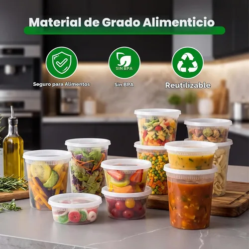 Vista 3 de vivigu Recipientes de delicatessen con tapas 48 juegos [8, 16, 32 oz 16 cada uno] - Recipientes de almacenamiento de alimentos con tapas aptos