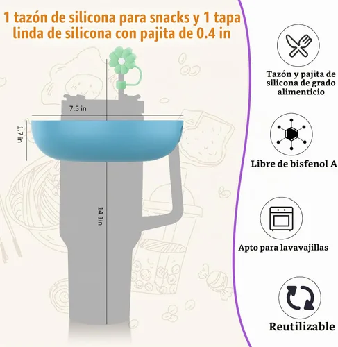 Vista 3 de Cuenco para aperitivos Stanley Cup de 30 onzas con asa, perfectamente compatible con el vaso Stanley Quencher H2.0 de 30 onzas con asa, bandeja