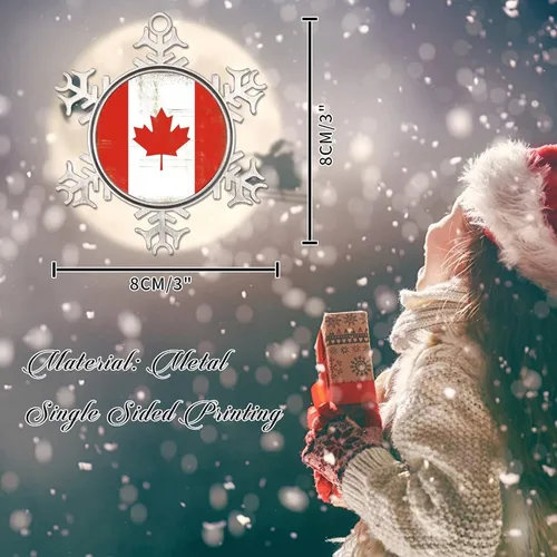 Vista 2 de Adorno de metal de copo de nieve de Canadá, recuerdo de Navidad, regalo de recuerdo patriótico, adorno colgante de Navidad, bandera nacional