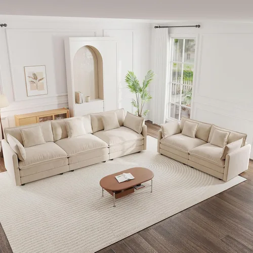 Vista 103 de 76.7" Cloud Couch for Living Room, Deep Seat Loveseat Sofa, Beige Breathable Chenille, 2-Seats Couch for Apartment Small Spaces, Pocket Spring