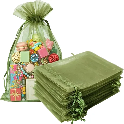 Vista 8 de Bolsas de regalo de organza de 4 x 6 pulgadas con cordón para joyas, dulces, paquetes de 50 bolsas de té de tela transparente azul aguamarina